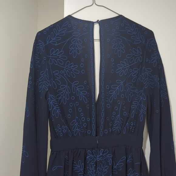 Honey Punch Lulus Maxi Embroidered Floral Romper V-Neck Dress Drk Navy Blue Sz S - Picture 7 of 8